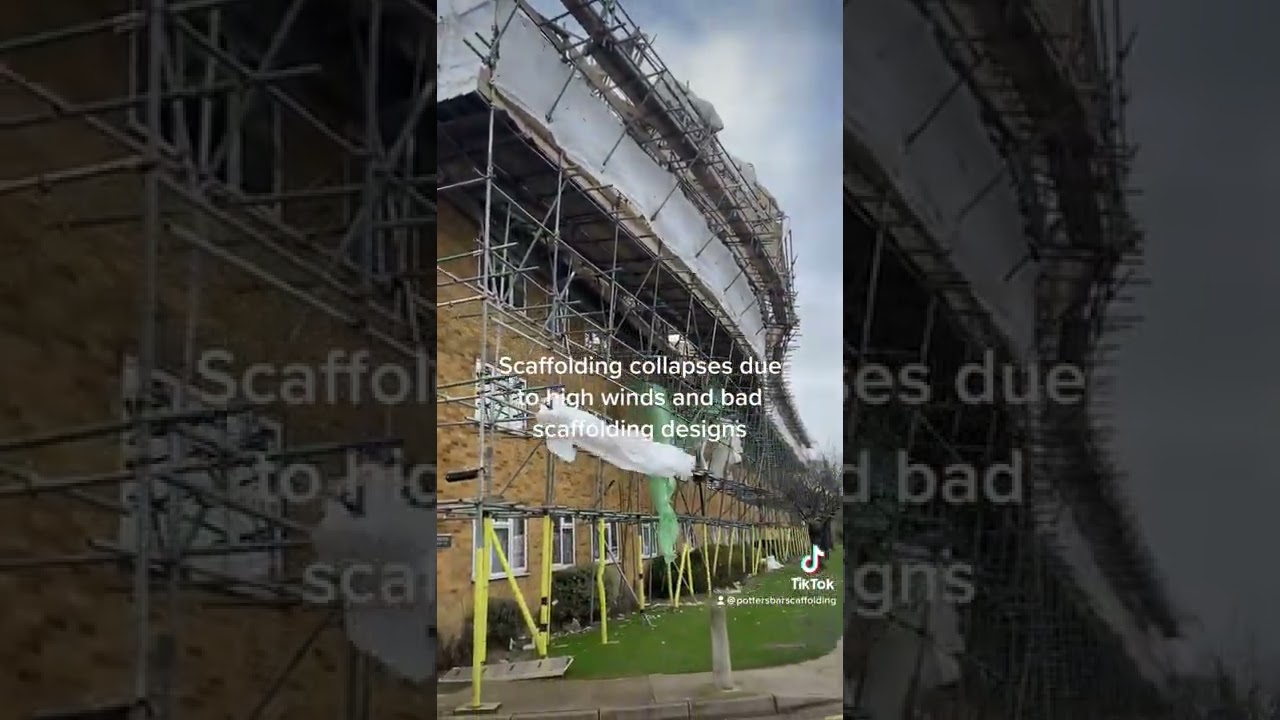 Scaffolding collapses in strong wind