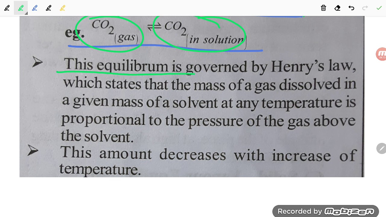 Equilibrium involving dissolution of solid and gas in liquids