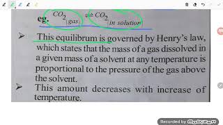 Equilibrium involving dissolution of solid and gas in liquids