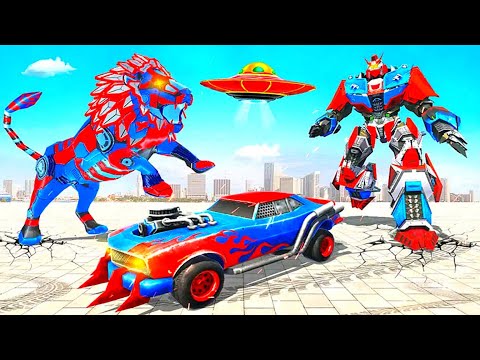 Lion Robot Car Transform: Yellow Lionbot battle - Android iOS Gameplay