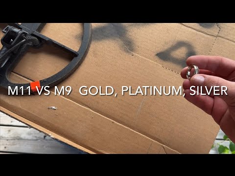 Minelab Manticore m11 vs M9 coil, on gold rings, a platinum ring and a silver pendant.  