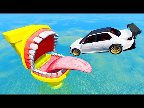 Speed Jumping Cars In Teeth Toilet - Beamng Drive TrainWorld