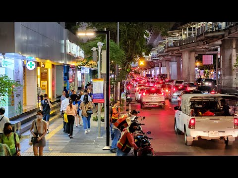 4K 🇹🇭 Evening Walking Downtown in Bangkok | Chong Nonsi to Silom