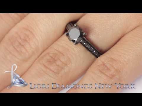 BDR-SOLD-051 - 2.29 Carat Certified Black Diamond Engagement Ring 18k Black Gold Vintage Style