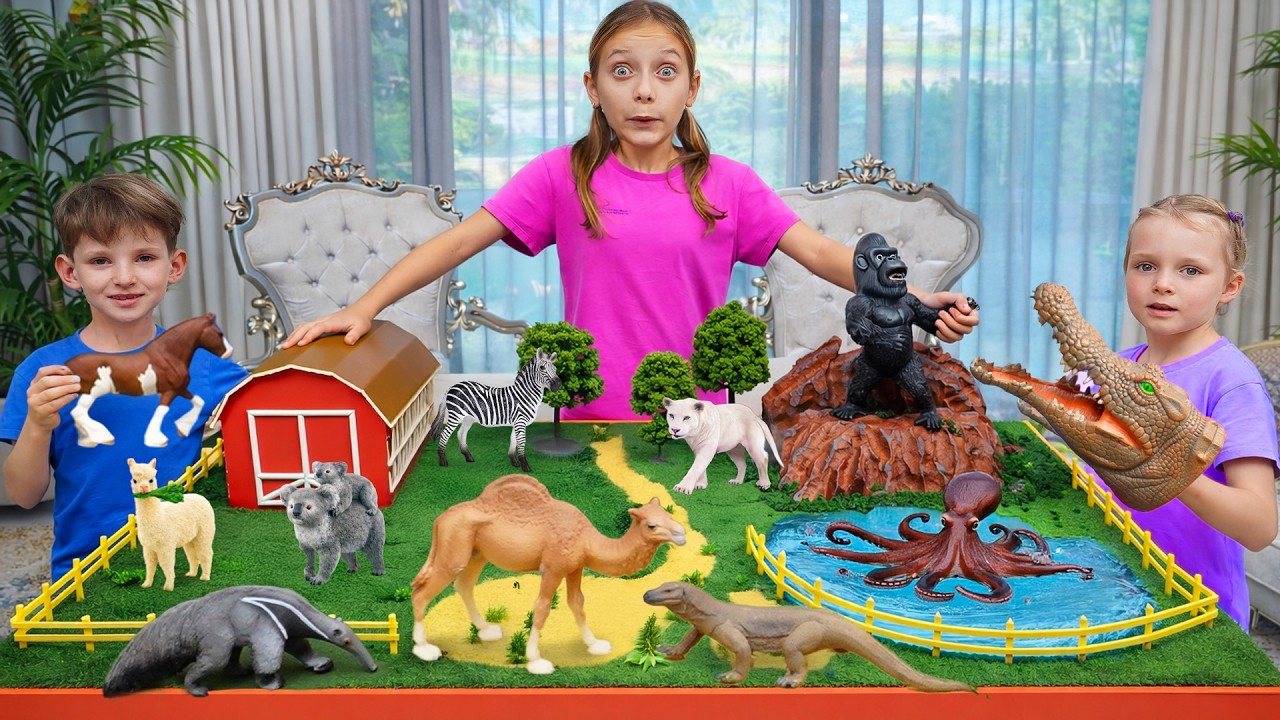 Kids Animal Adventure in a Magic Toy Zoo at Home