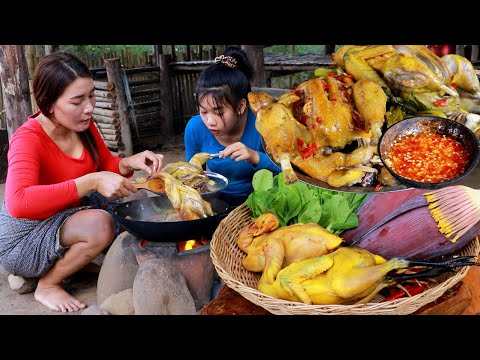 Amazing Cooking Chicken spicy with Banana Flower and Bok Choy for lunch Of Survival-Cooking Skills