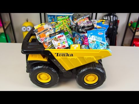 HUGE Tonka Truck Surprise Toys Bucket Toy Truck Surprise Egg Trucks Toys for Boys Kinder Playtime Video