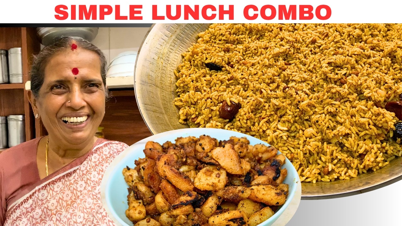 Simple Lunch combo/Puliyodharai/Potato roast/Kootu/Rice/Curd-Revathy Shanmugam