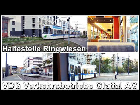 Haltestelle Dübendorf Ringwiesen / Fahrt mit der Glattalbahn nach Stettbach, Zürich, Schweiz 2021