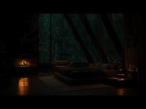 Soft Rain and Cozy Attic Bedroom Ambience 🌧️ Warm Fireplace Sounds For Deep Sleep