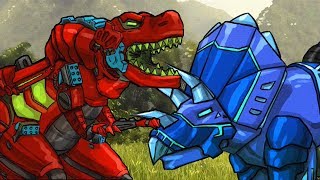 Dino Robot Battle Arena | T-Rex Red VS Triceratops Blue | Show Me Games