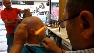 💈 Turkish barber shave and haircut straight razor and fire - ASMR video