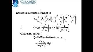 Fluid Mechanics Lecture 13 orifice meter