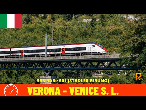 Cab Ride Verona - Venice Santa Lucia (Milan–Venice Railway - Italy) train driver's view in 4K