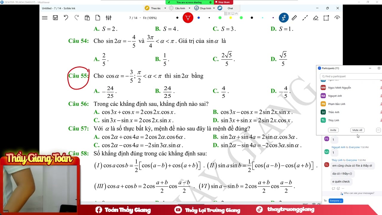 CHỮA BÀI TẬP BỔ TRỢ CÁC PHÉP BIẾN ĐỔI LƯỢNG GIÁC (BUỔI 2)
