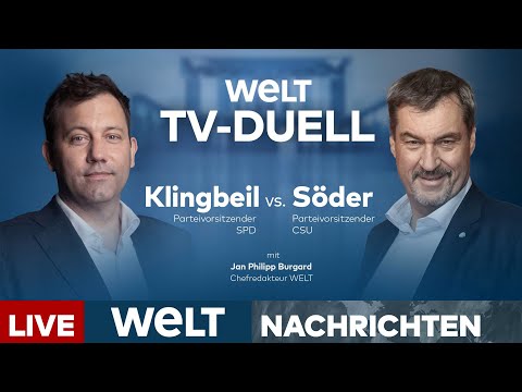 Video Thumbnail: BUNDESTAGSWAHL 2025 TV-DUELL: Lars Klingbeil (SPD) vs. Markus Söder (CSU) | WELT LIVE