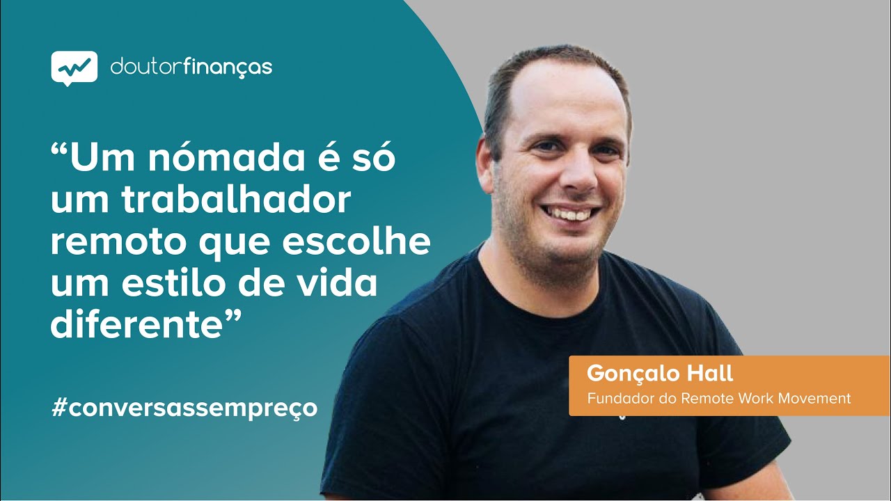 Imagem de um smartphone onde se vê o programa Conversas sem Preço com a entrevista a Gonçalo Hall, fundador do Remote Work Movement