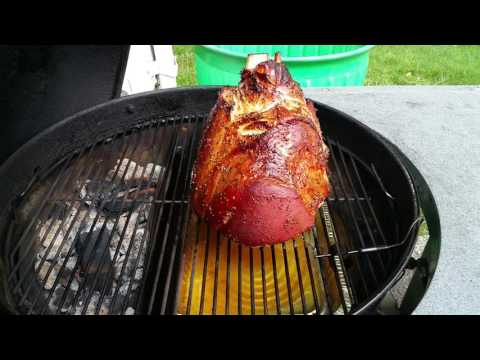 Ham Shank smoked with the Slow 'N Sear on the Weber...