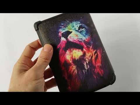 Черный чехол для PocketBook 618 Basic Lux 4 с узором Лев, обложка книжка с подставкой покетбук люкс 4 - фото 1 - id-p2125086001