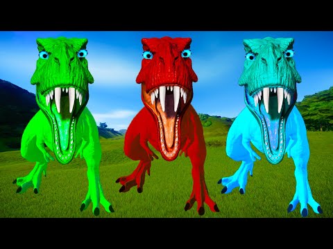 Rexy Color Pack vs. Spinosaurus, I-rex, Indoraptor - Jurassic World Evolution Dinosaurs Fighting
