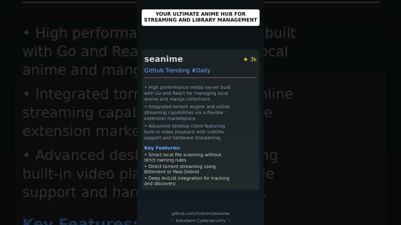 GitHub Trending Repositories: 5rahim/seanime 🇬🇧