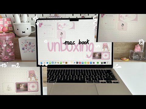 MacBook Air M2 unboxing 🎀💻 (setup, customizing, decorating) in asmr.