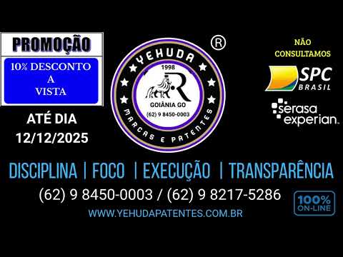 APARECIDA DE GOIÂNIA TEM REGISTRO DE MARCAS COM A YEHUDA MARCAS 100% ONLINE