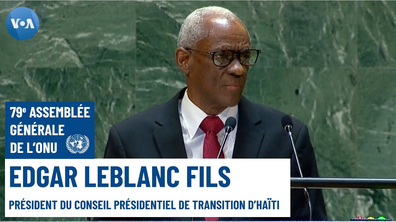 Le président du Conseil présidentiel d'Haïti, Edgar Leblanc Fils à la tribune de la 79e AG de l'ONU