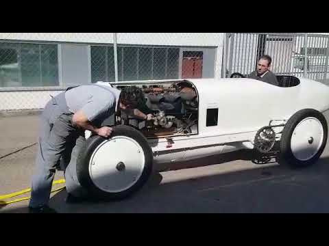 Blitzen-Benz warm up in Fellbach near Stuttgart, Germany