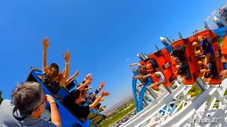 NEW! Twisted Colossus Full Ride - through (HD POV) - High Five - RACING another Train