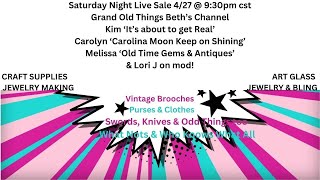 SATURDAY NIGHT LIVE SALE VINTAGE BROOCHES JEWELRY ART GLASS SWING VASES FAIRY LAMPS SWORDS