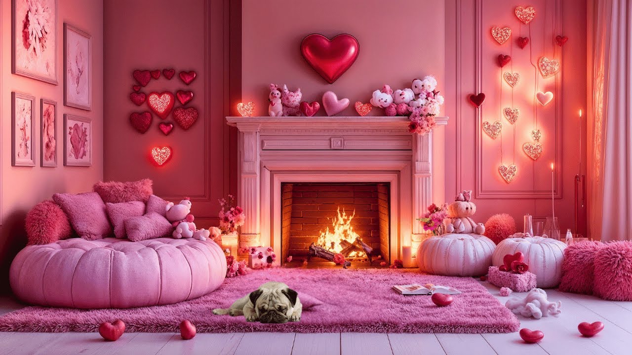 Happy Valentine’s Day ❤️ Romantic Fireplace & Cozy Pink Room | Love Jazz & Bossa Nova for Work, Rest