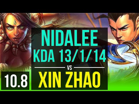 NIDALEE vs XIN ZHAO (JUNGLE) | KDA 13/1/14, Legendary | EUW Grandmaster | v10.8