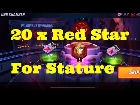 20 x Red Stars Orbs Opening for Stature - Ability Overview, T4s -Marvel Strike Force - Free to Play