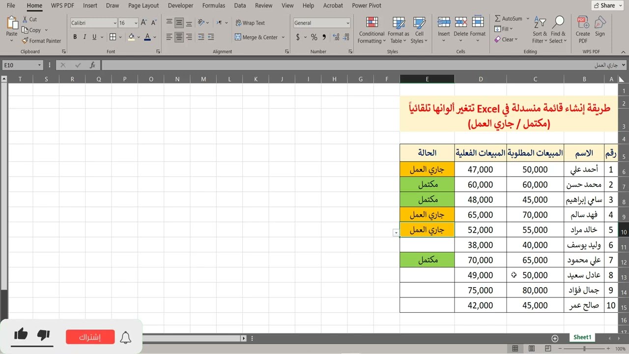 قائمة منسدلة Excel تتغير ألوانها تلقائيا