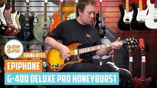 Video thumbnail for Epiphone G-400 Deluxe PRO Honeyburst | SOUND BITES by GUITARGUITAR