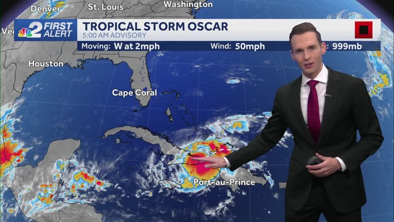 Oscar weakens to a Tropical Storm, forecast to turn northeast over Bahamas