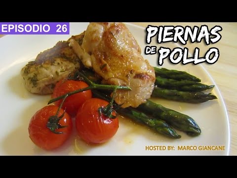 Muslos de pollo marinado y esparragos - receta italiana - piernas de pollo adobado