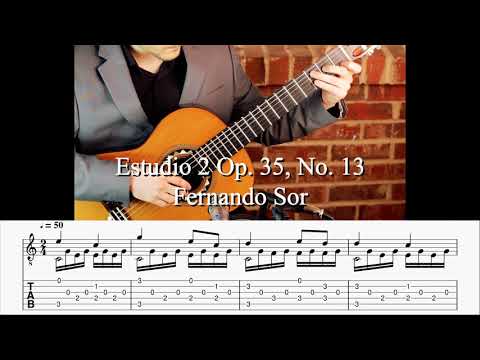 Estudio 2 Op. 35, No. 13 Guitar Tablature and Notation Play Along in HD