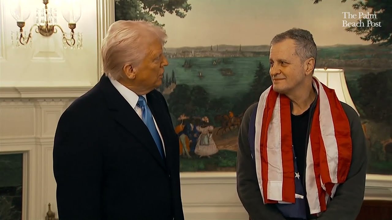 Donald Trump greets Marc Fogel after hostage released by Russia at White House
