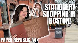 What's in my Bag for Cozy Café Journaling? BOSTON stationery shop with me  WIMB Quince Tote