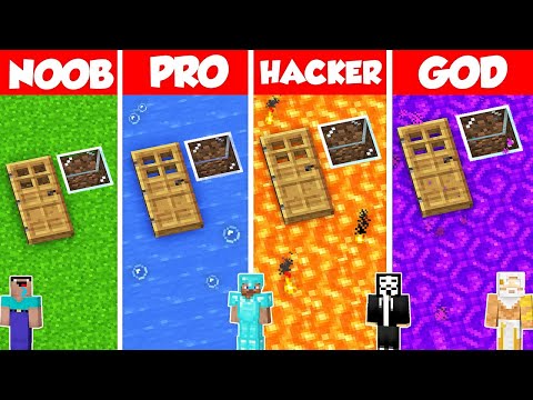 SECRET DOOR BASE HOUSE BUILD CHALLENGE - Minecraft Battle: NOOB vs PRO vs HACKER vs GOD / Animation