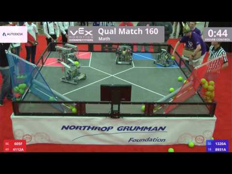 VEX Worlds 2016 - VRC High School - Math - Qual 160 (605F 4112A) 197 vs 145 (1320A 8931A)