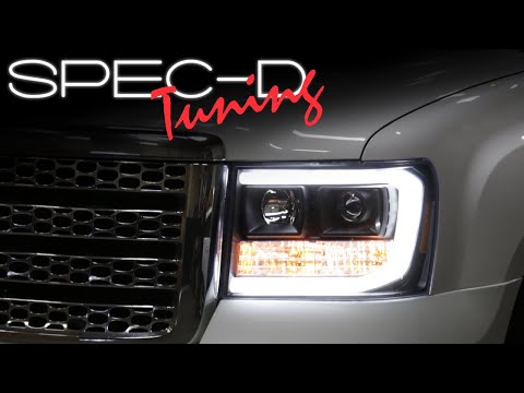 SPECDTUNING INSTALLATION VIDEO: 2007-2013 GMC SIERRA LED LIGHT BAR PROJECTOR HEADLIGHTS