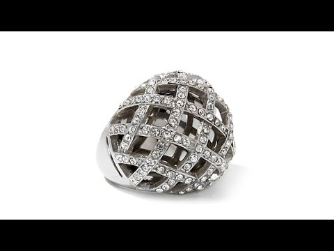 Stately Steel Bold Woven Crystal Stainless Steel Ring