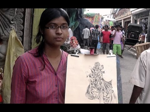 Charcoal Sketch Of Goddess Durga At Kumortuli, Calcutta, India
