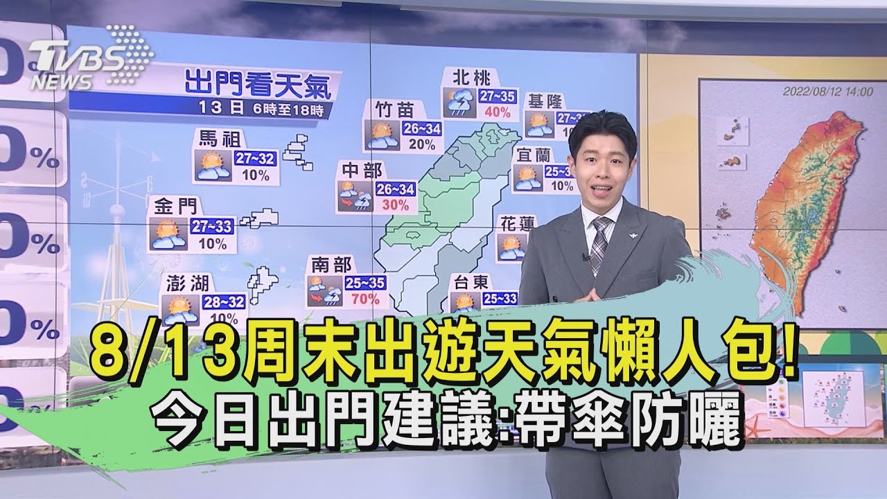 8/13周末出遊天氣懶人包! 今日出門建議:帶傘防曬