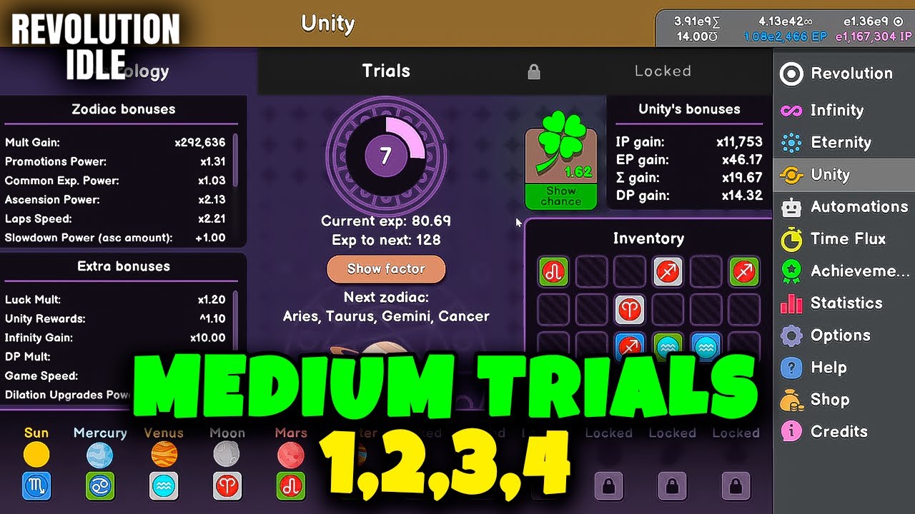 MEDIUM UNITY TRIALS 1,2,3,4 // REVOLUTION IDLE