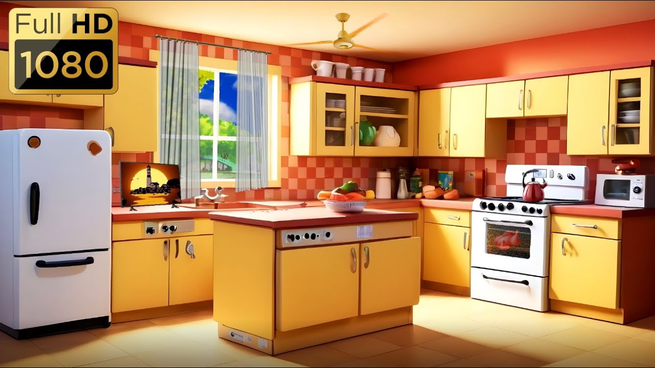 Cartoon background - Large kitchen.