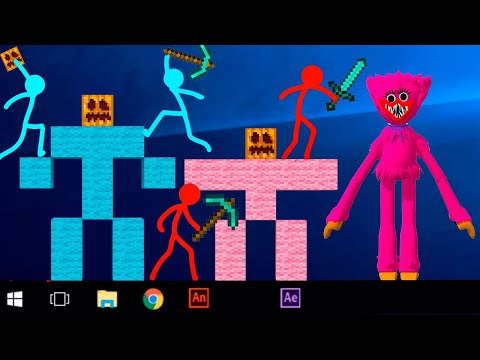 Stickman vs Minecraft (Original Cartoon) ⚡ HUGGY WUGGY & KISSY MISSY